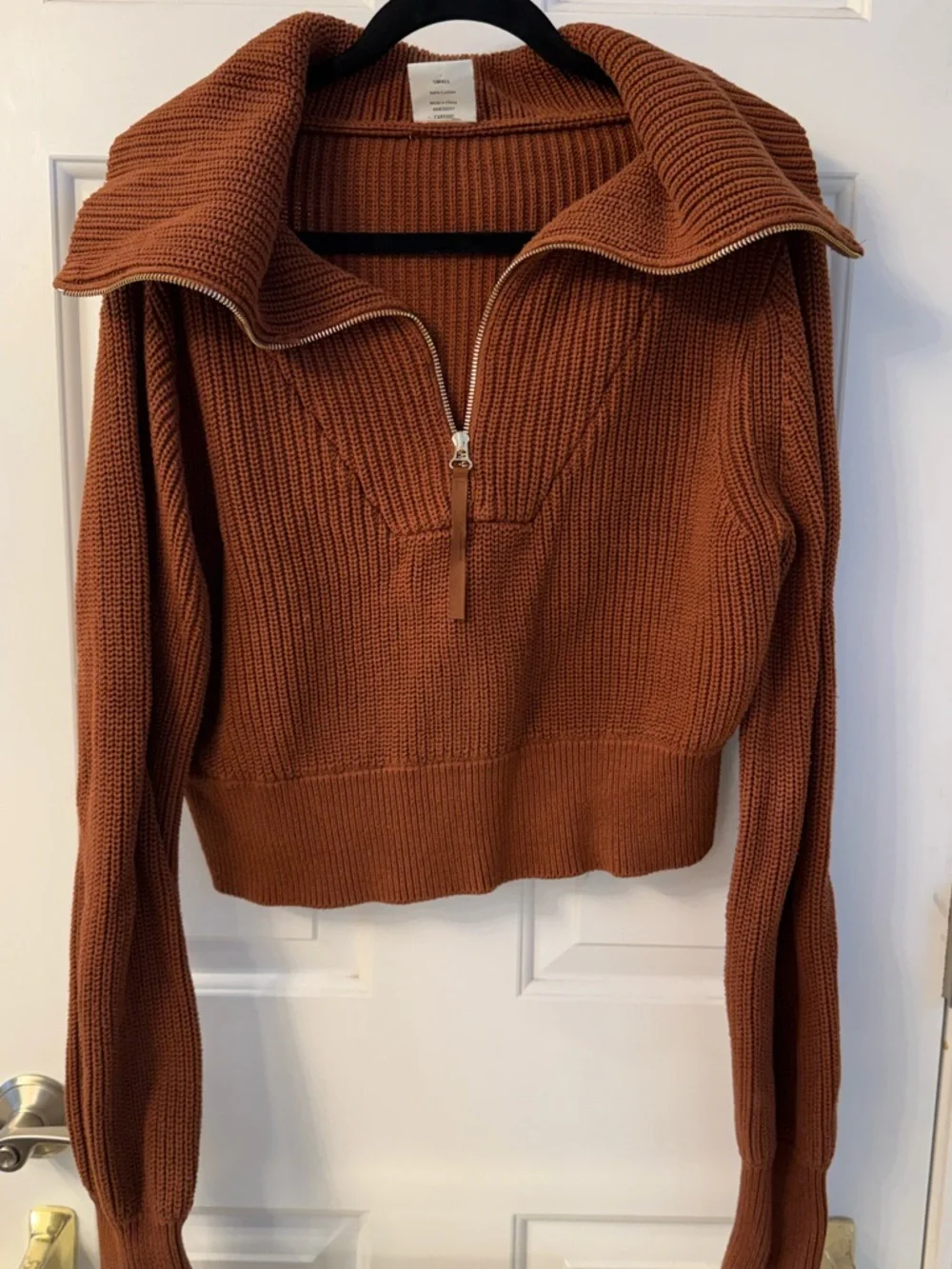 Varley Rust Ribbed Half-Zip Turtleneck Sweater - Picture 2 of 3